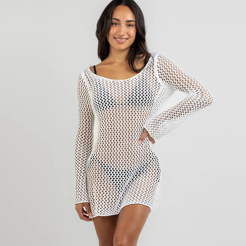 Vestido Curto de Praia em Croché com Costas Abertas