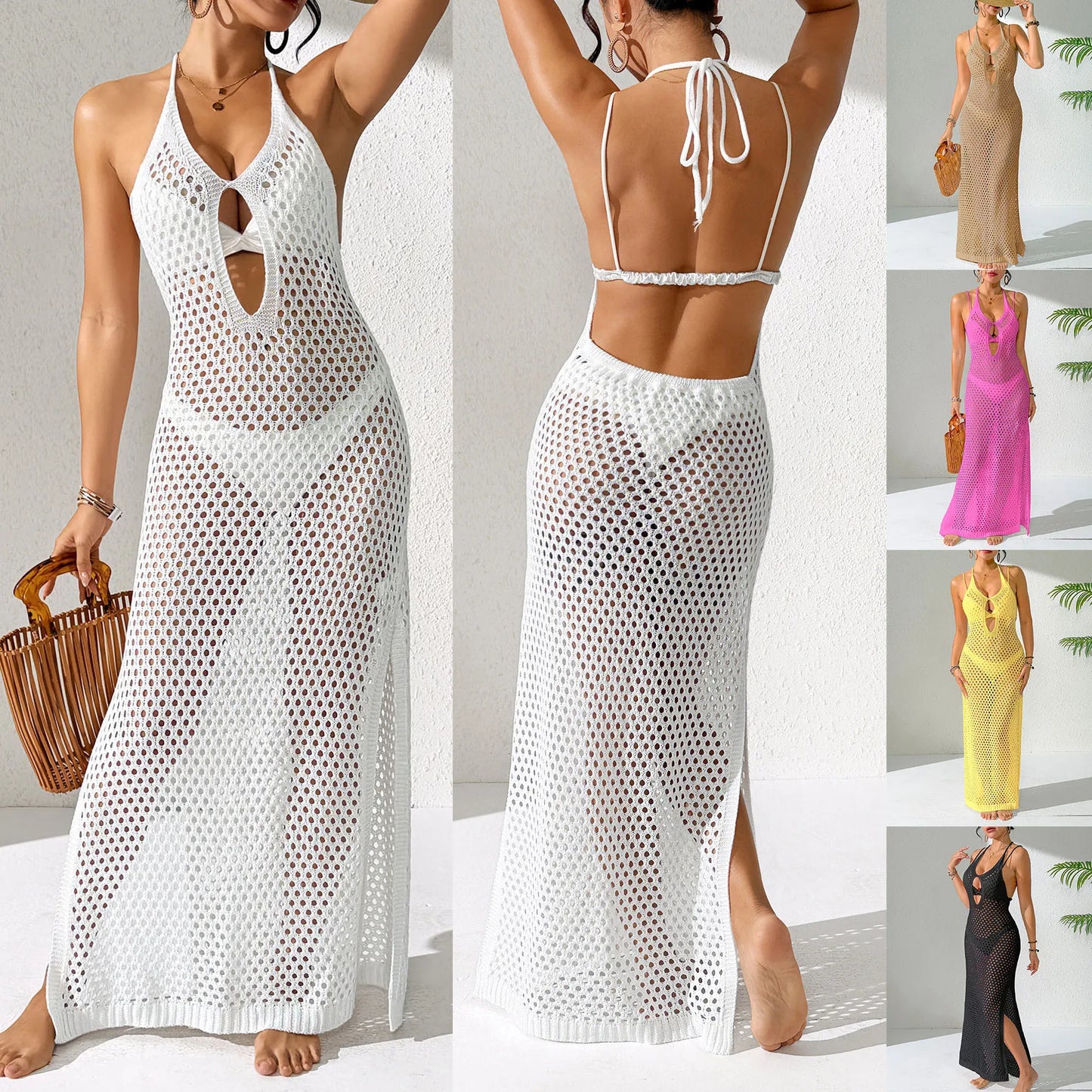Vestido Longo de Praia em Croché com Fenda