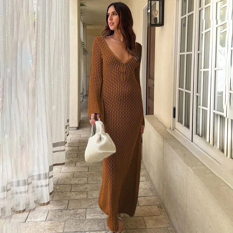 Vestido Longo de Praia em Malha com Botões
