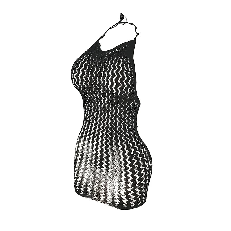 Vestido Justo Transparente em Malha de Ziguezague