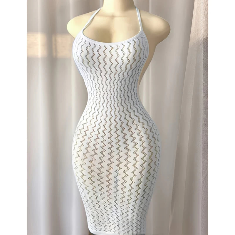 Vestido Justo Transparente em Malha de Ziguezague