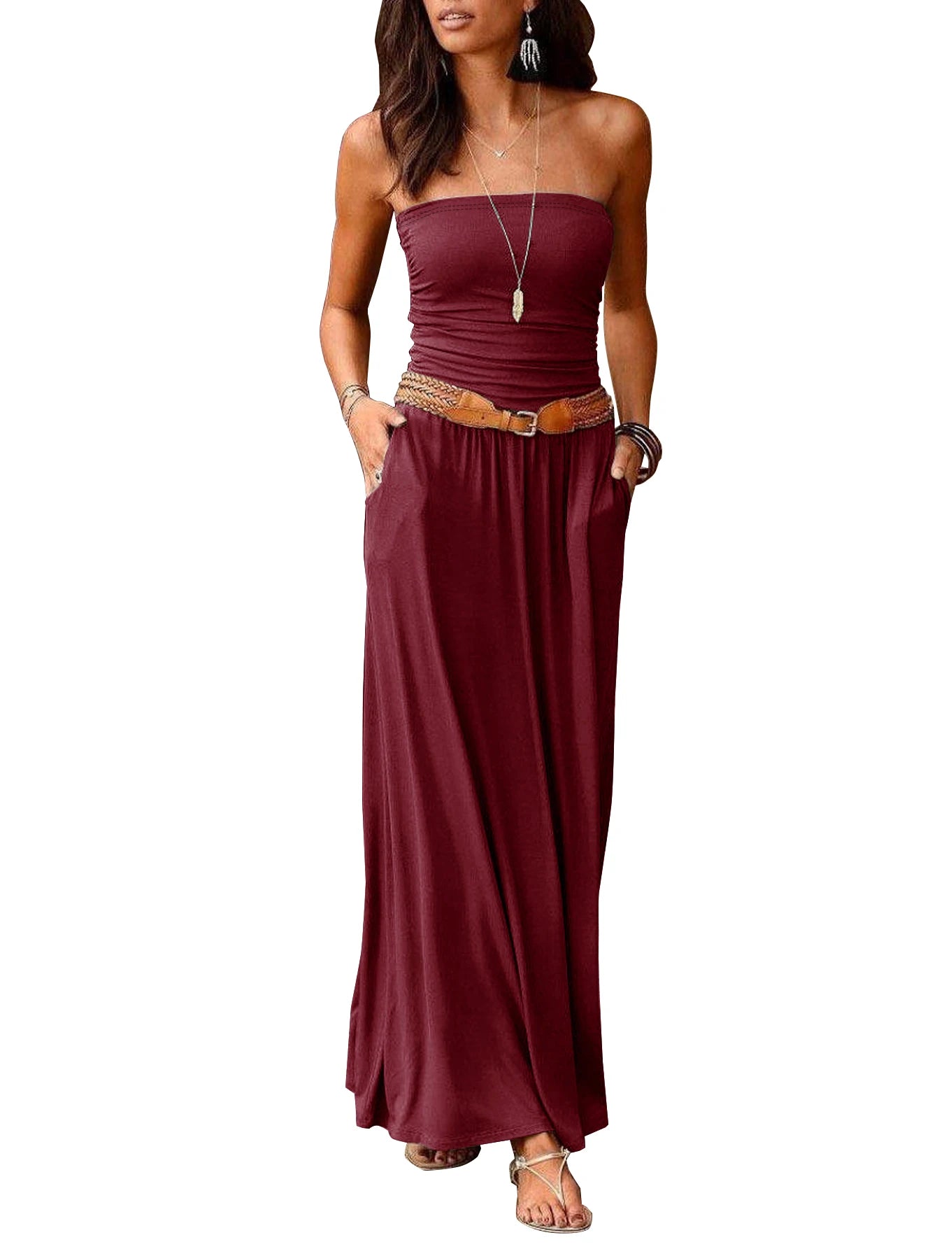 Vestido Longo Atenas Cai-Cai com Cinto