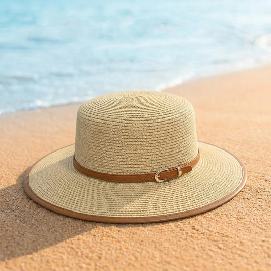 Chapéu de Palha Vintage Respirável para Praia e Sol Feminino