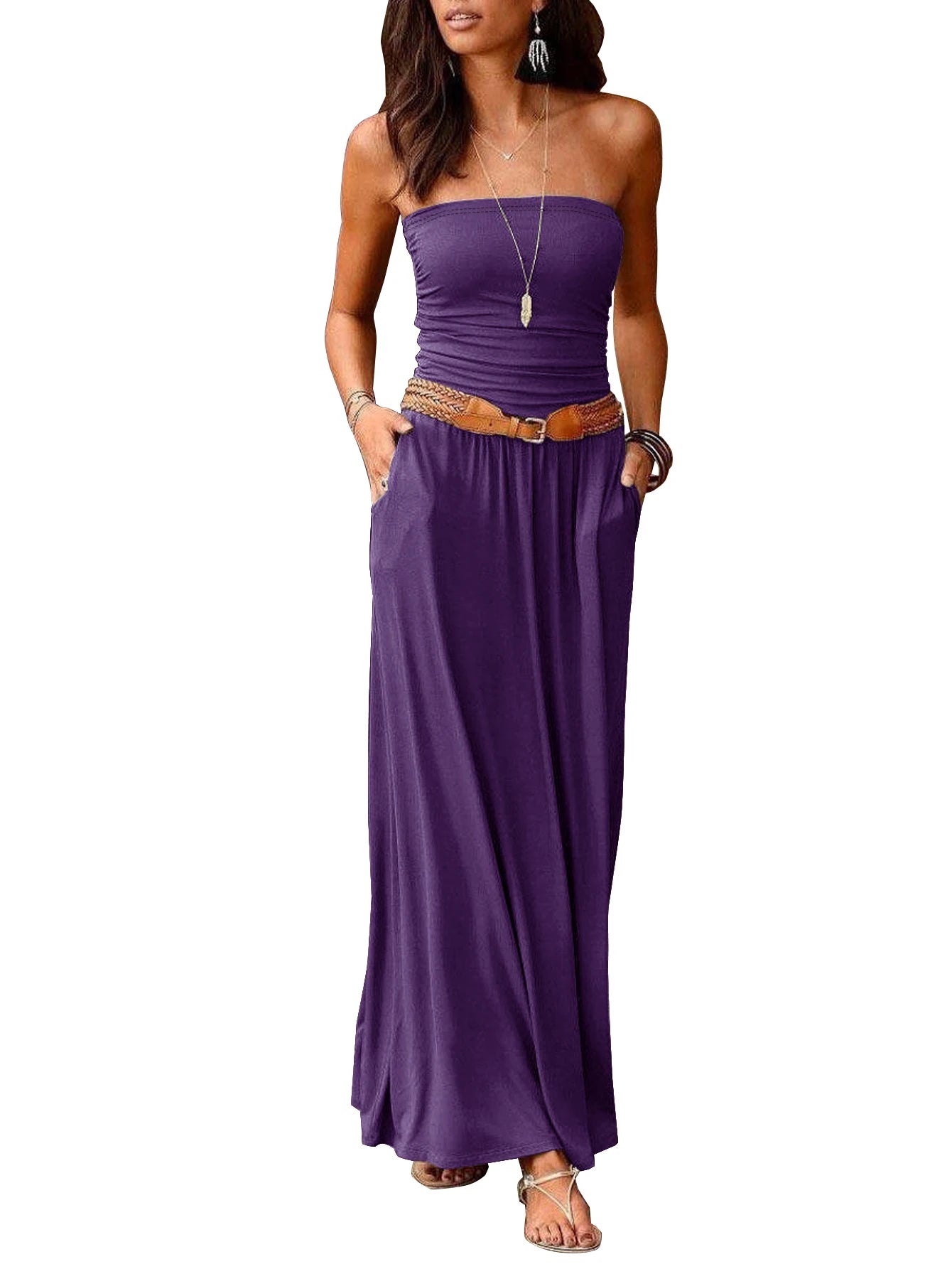 Vestido Longo Atenas Cai-Cai com Cinto