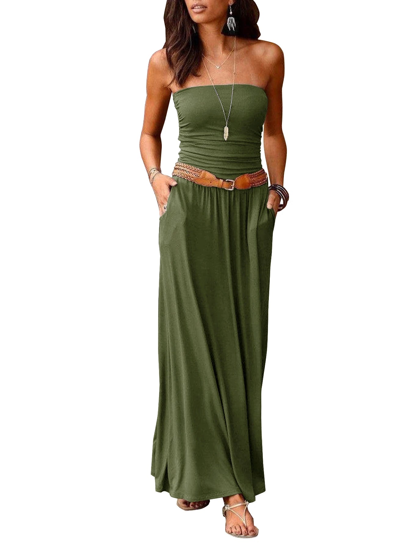 Vestido Longo Atenas Cai-Cai com Cinto