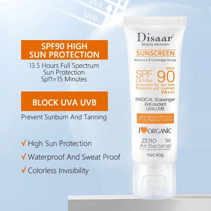 Protetor solar corporal facial à prova d'água spf 90 + uv creme solar protetor solar creme protetor de pele anti sol facial creme de proteção à beira-mar