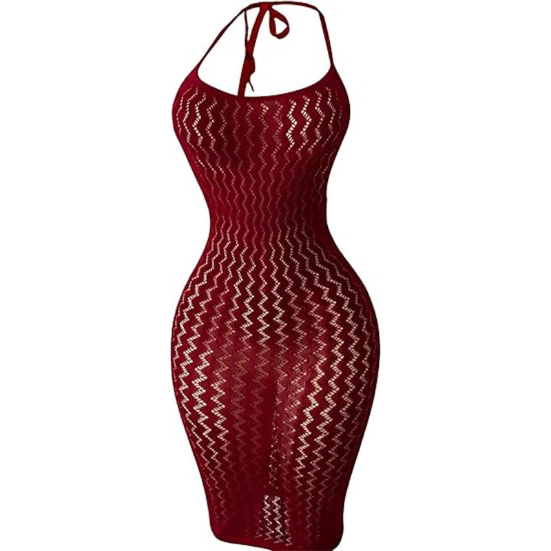 Vestido Justo Transparente em Malha de Ziguezague