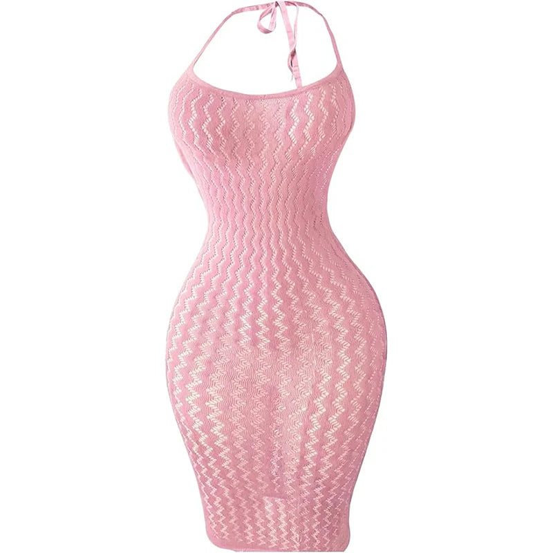 Vestido Justo Transparente em Malha de Ziguezague