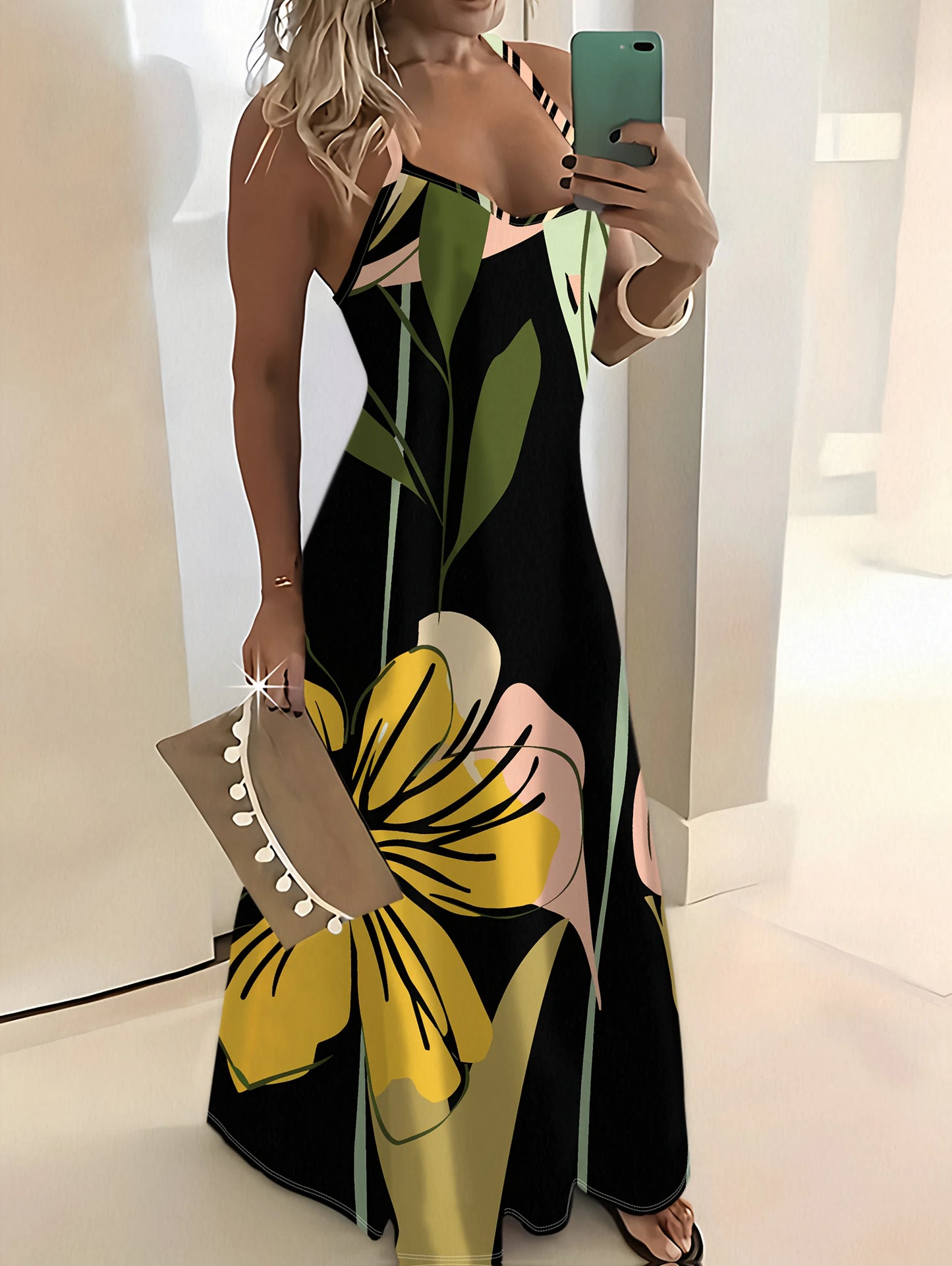 Vestido Longo Flora com Estampa Abstrata