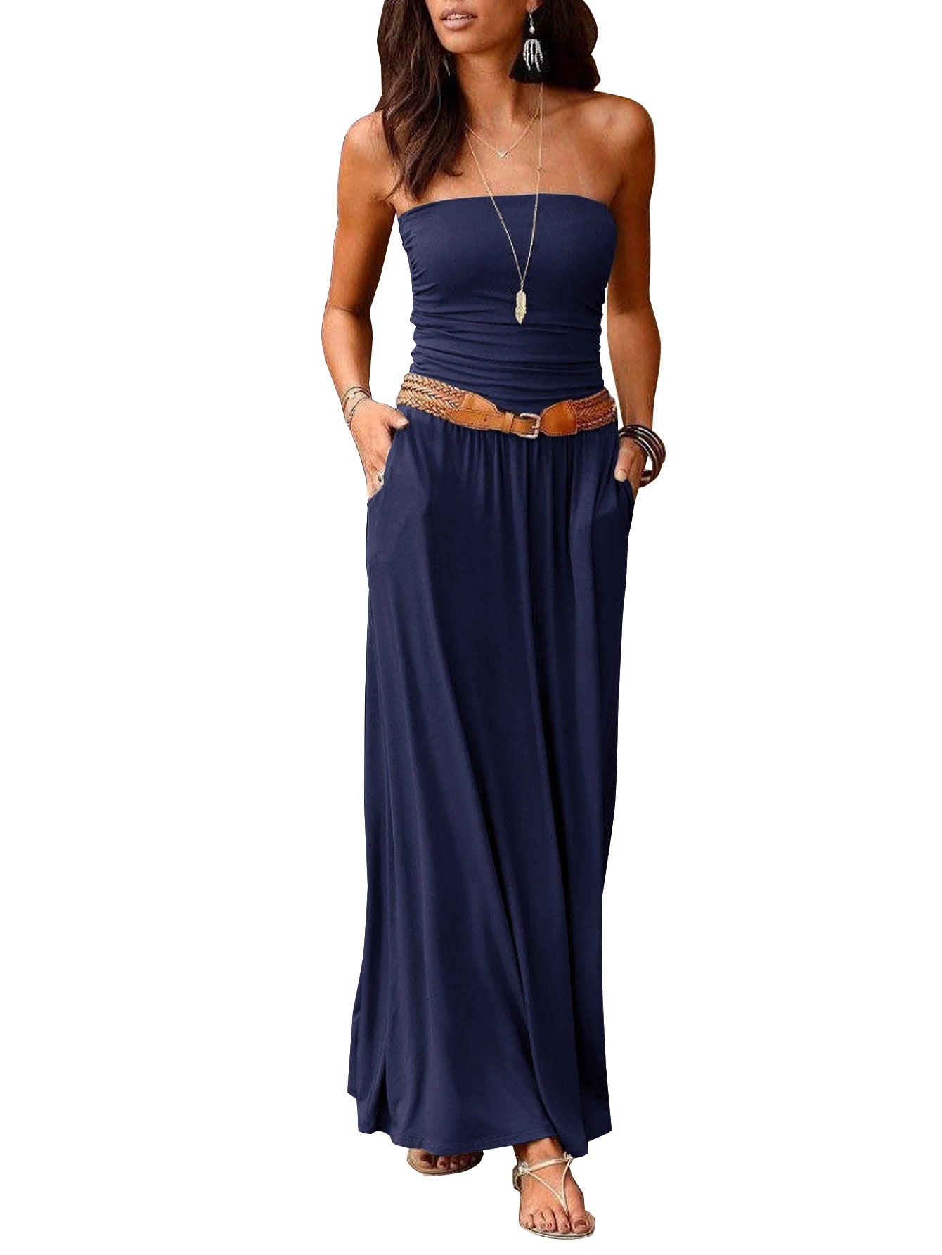 Vestido Longo Atenas Cai-Cai com Cinto