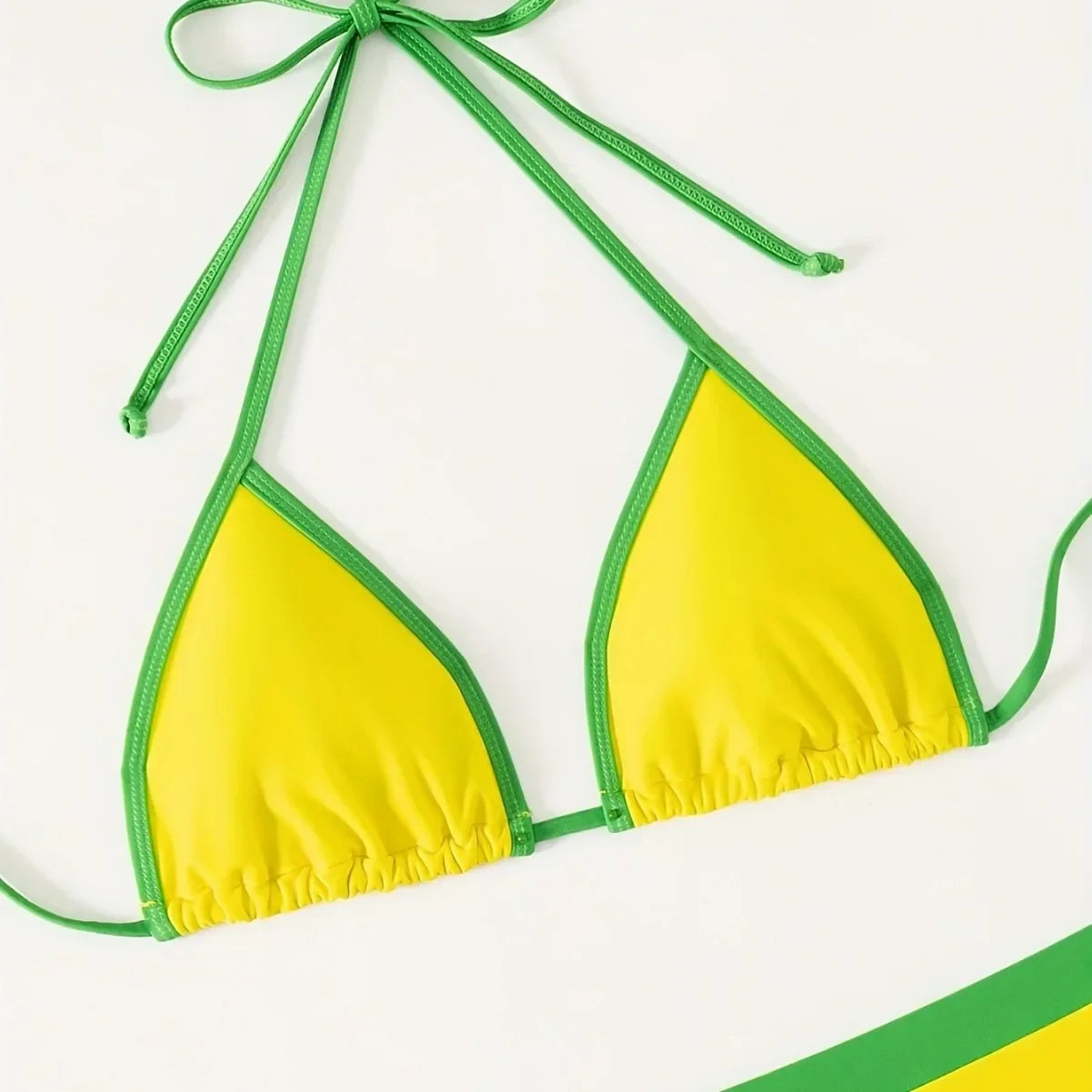 2026 nova bandeira do brasil biquíni conjunto de três peças sexy bloco de cor alto desempenho econômico estilo sexy maiô conjunto