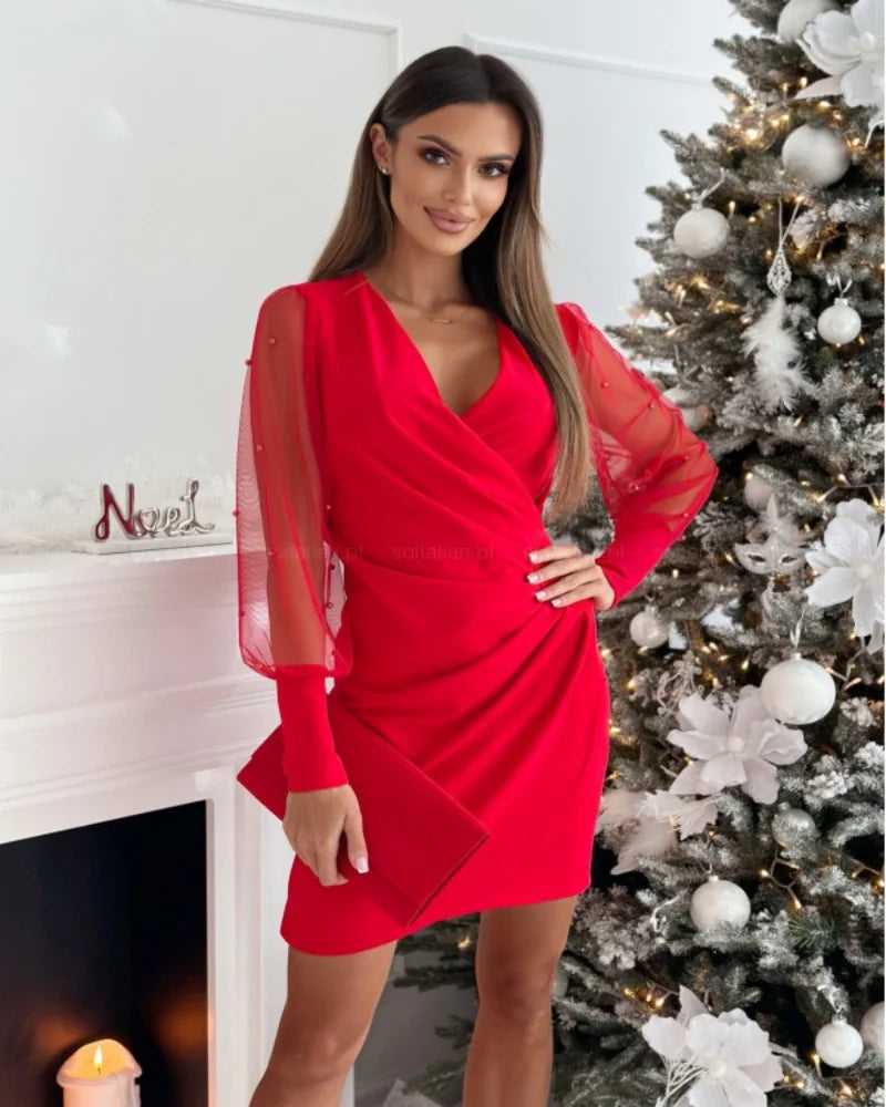 Vestido Curto Valentina com Mangas em Tule