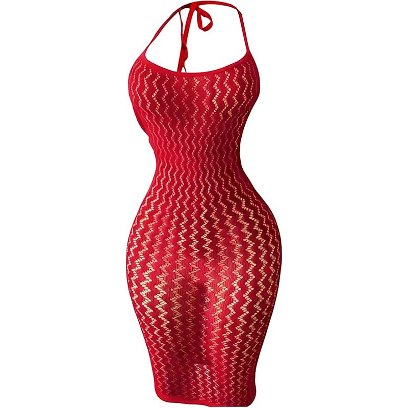 Vestido Justo Transparente em Malha de Ziguezague